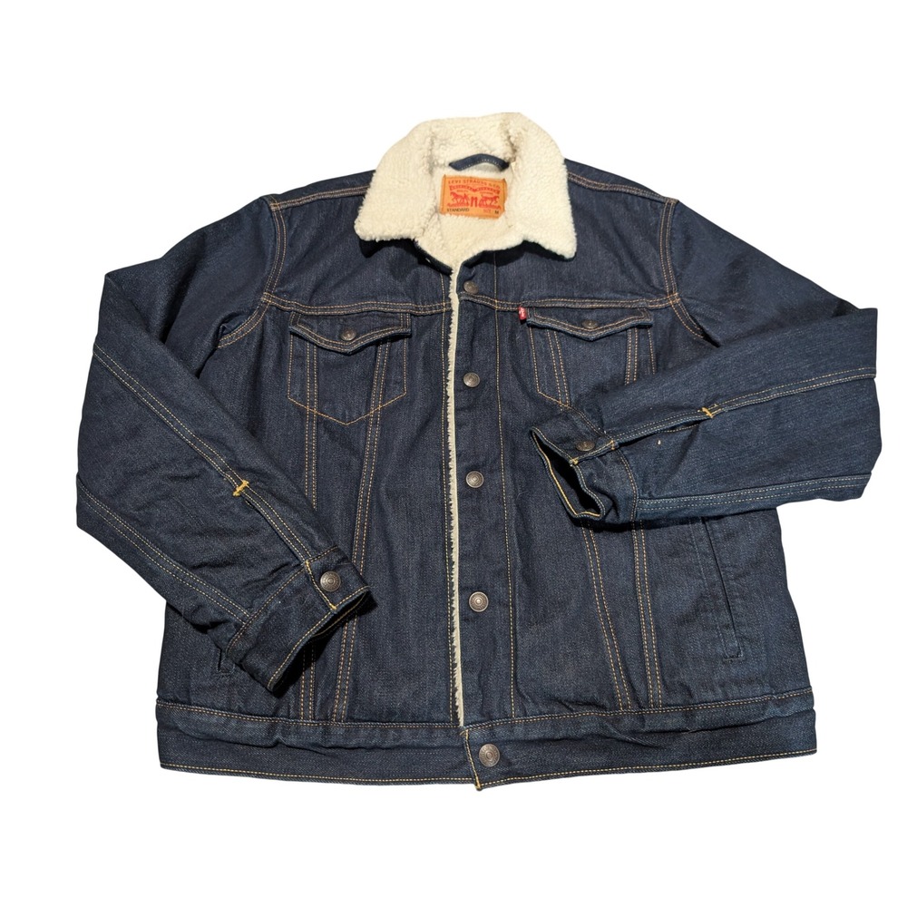 Levis Trucker Jacket Mens Medium Blue Sherpa Lined Denim Standard Fit Americana